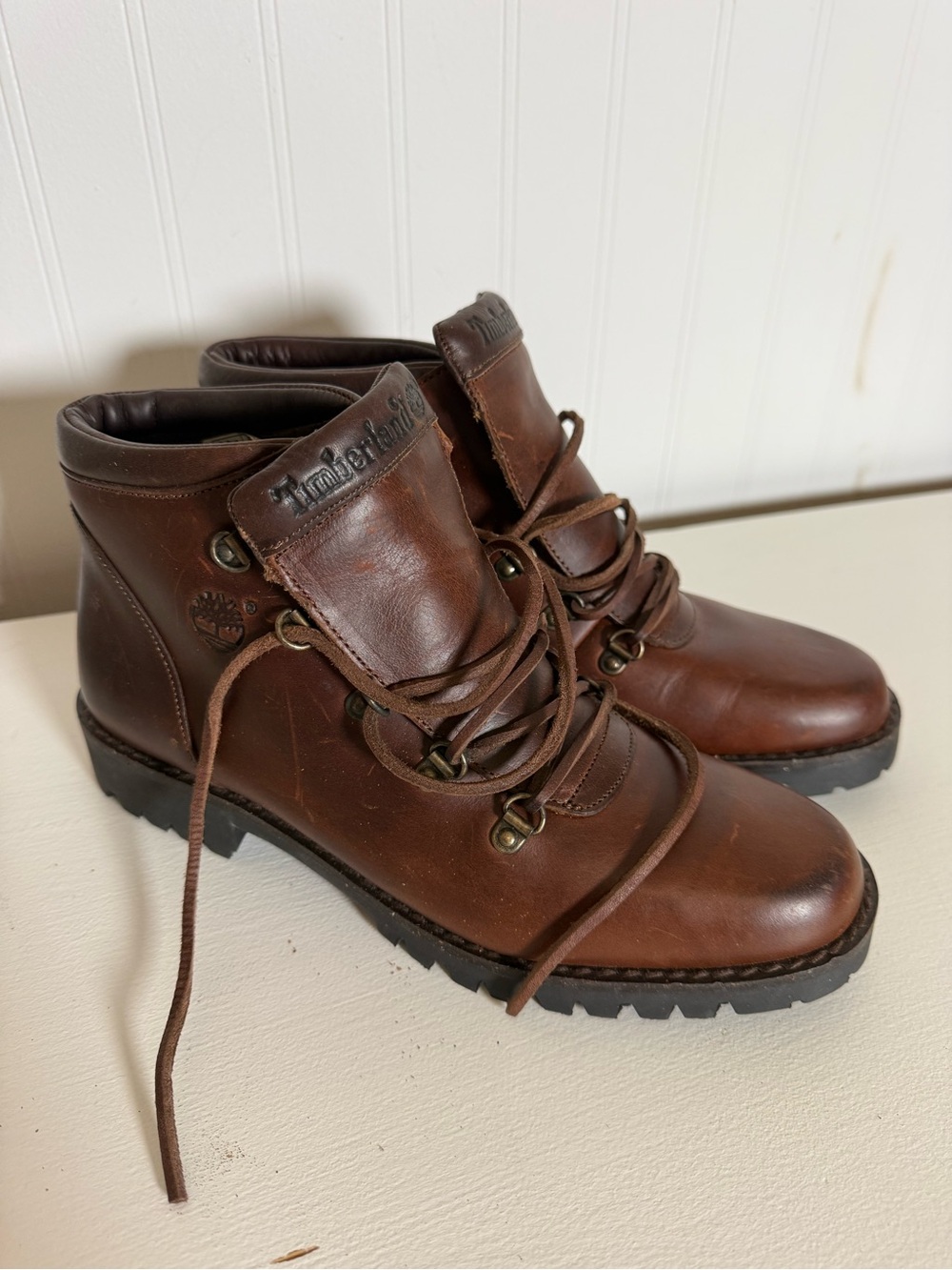 Vintage Timberland Brown Leather Hiking Boots Made in Italy Women’s 8.5 - Picture 13 of 13